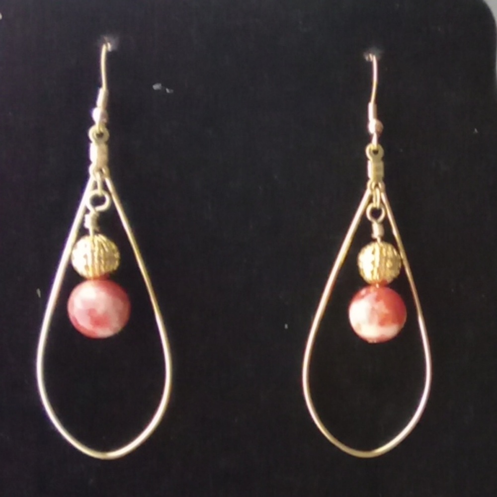 Red Sea Jasper & Gold Hoop Earrings.